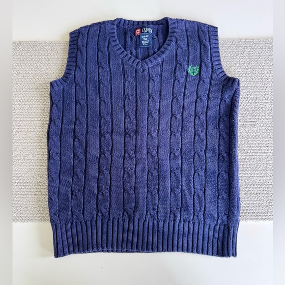 CHAPS Navy Blue V Neck Cableknit Cotton Sleeveless Sweater Vest Sz Small - Picture 6 of 11